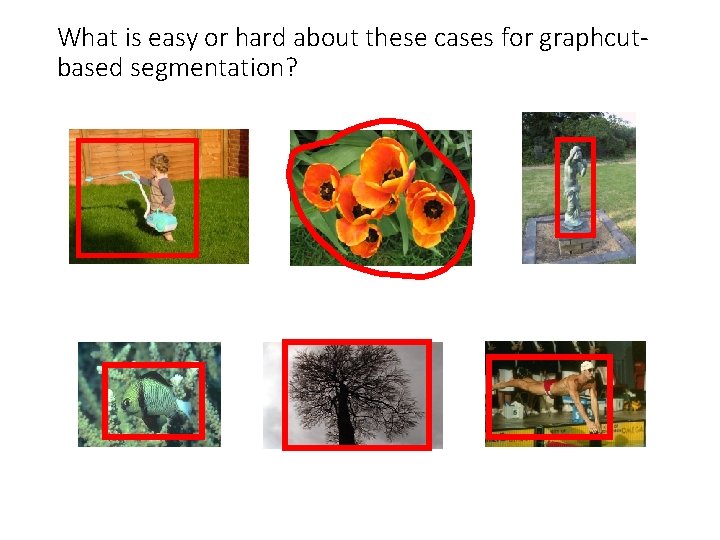 What is easy or hard about these cases for graphcutbased segmentation? 