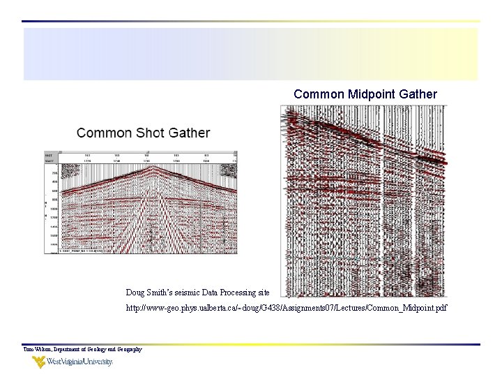 Common Midpoint Gather Doug Smith’s seismic Data Processing site http: //www-geo. phys. ualberta. ca/~doug/G