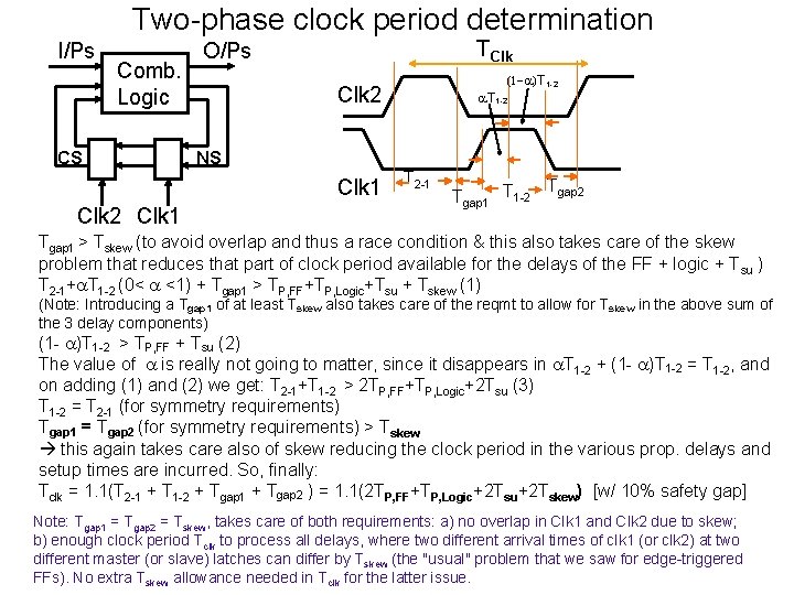 Two-phase clock period determination I/Ps Comb. Logic CS TClk O/Ps Clk 2 a. T