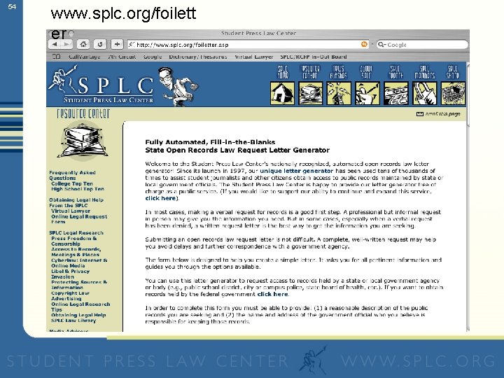 54 www. splc. org/foilett er 