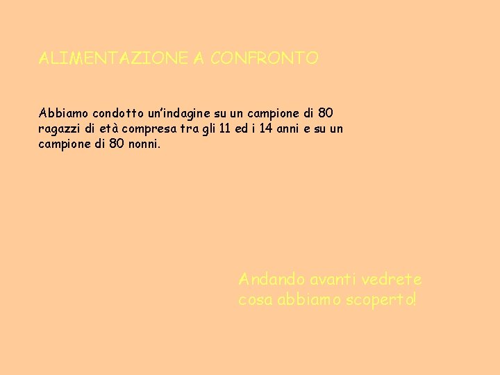 ALIMENTAZIONE A CONFRONTO Abbiamo condotto un’indagine su un campione di 80 ragazzi di età