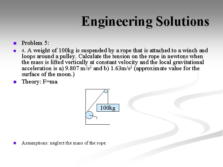 Engineering Solutions n n n Problem 5: 4. A weight of 100 kg is