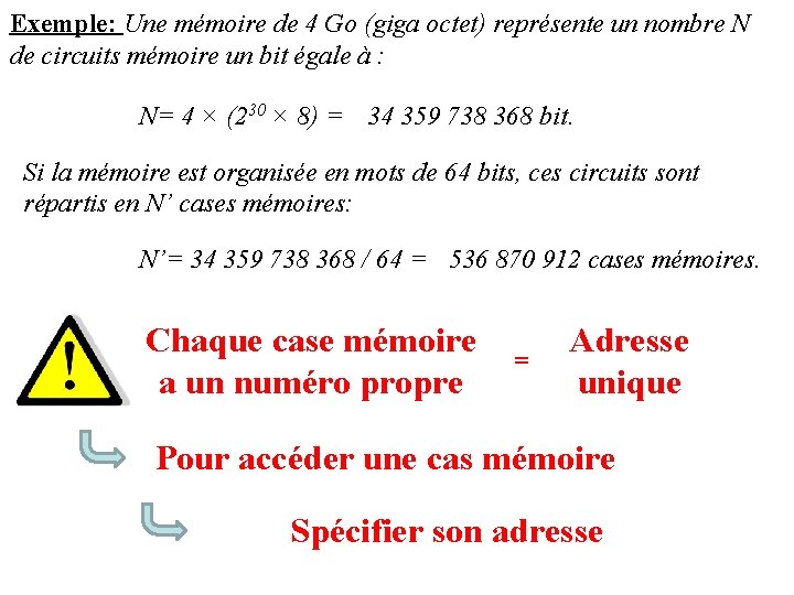 Exemple: Une mémoire de 4 Go (giga octet) représente un nombre N de circuits