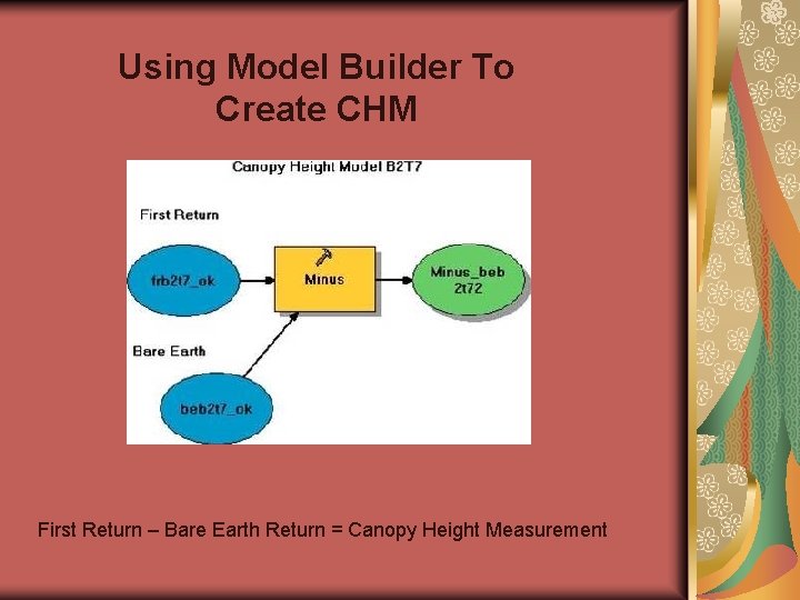 Using Model Builder To Create CHM First Return – Bare Earth Return = Canopy