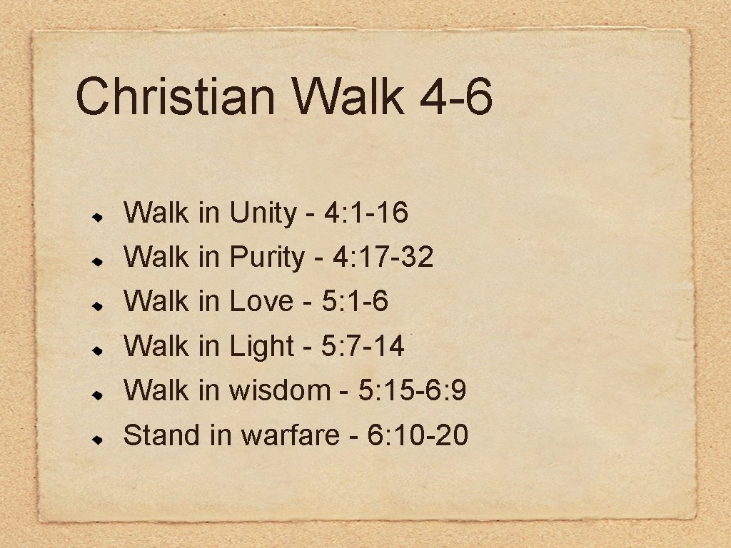 Christian Walk 4 -6 Walk in Unity - 4: 1 -16 Walk in Purity