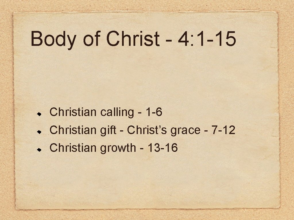 Body of Christ - 4: 1 -15 Christian calling - 1 -6 Christian gift