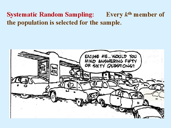 Systematic Random Sampling: Every kth member of the population is selected for the sample.