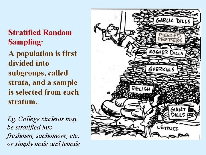 Stratified Random Sampling: A population is first divided into subgroups, called strata, and a