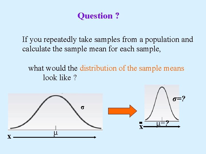 Question ? If you repeatedly take samples from a population and calculate the sample