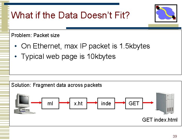 What if the Data Doesn’t Fit? Problem: Packet size • On Ethernet, max IP