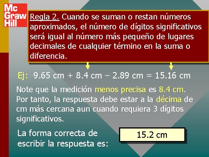 Regla 2. Cuando se suman o restan números aproximados, el número de dígitos significativos