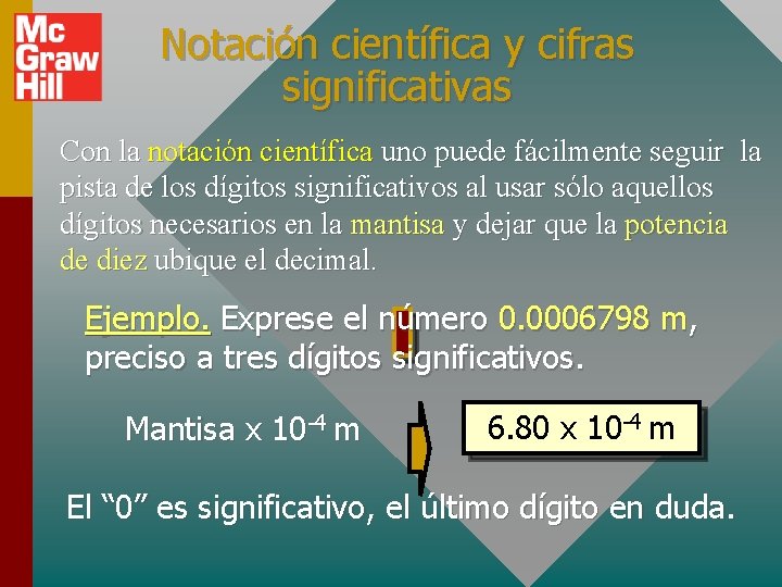 Notación científica y cifras significativas Con la notación científica uno puede fácilmente seguir la