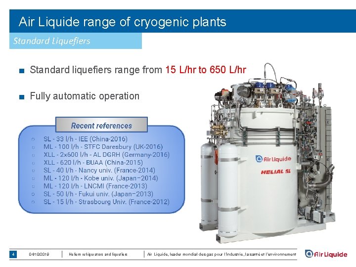 Air Liquide range of cryogenic plants Standard Liquefiers ■ Standard liquefiers range from 15