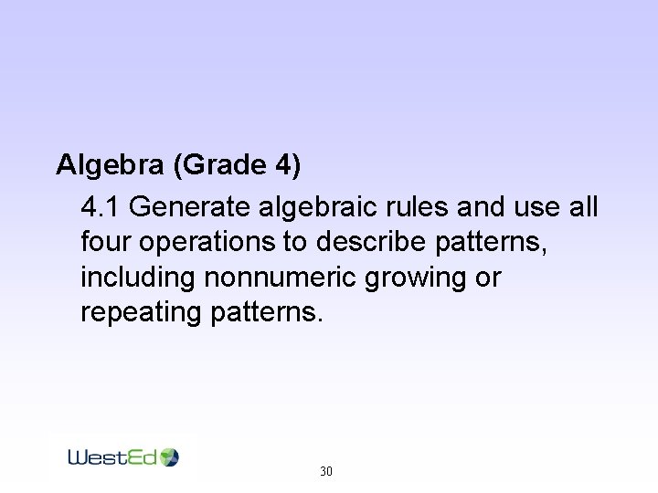Algebra (Grade 4) 4. 1 Generate algebraic rules and use all four operations to