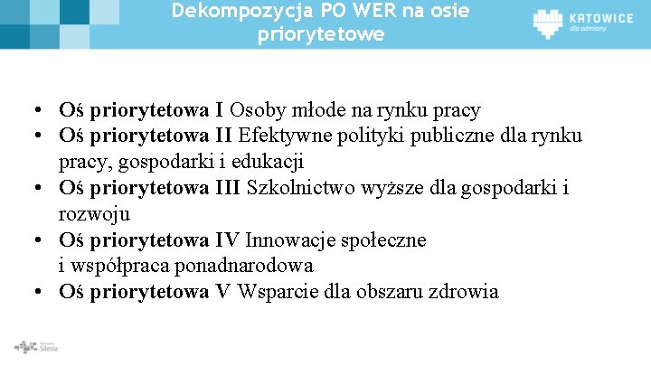 Dekompozycja PO WER na osie priorytetowe • • • W ramach Osi Priorytetowej II