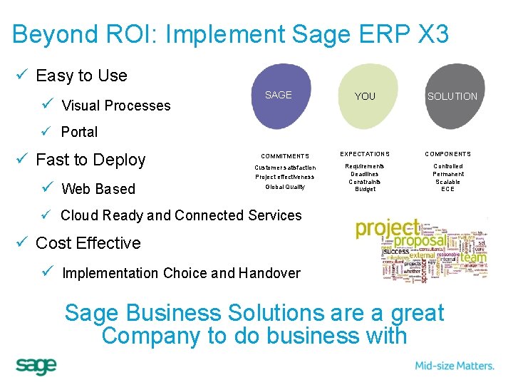 Beyond ROI: Implement Sage ERP X 3 ü Easy to Use ü Visual Processes