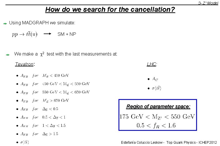 3 - Z' Model How do we search for the cancellation? Using MADGRAPH we