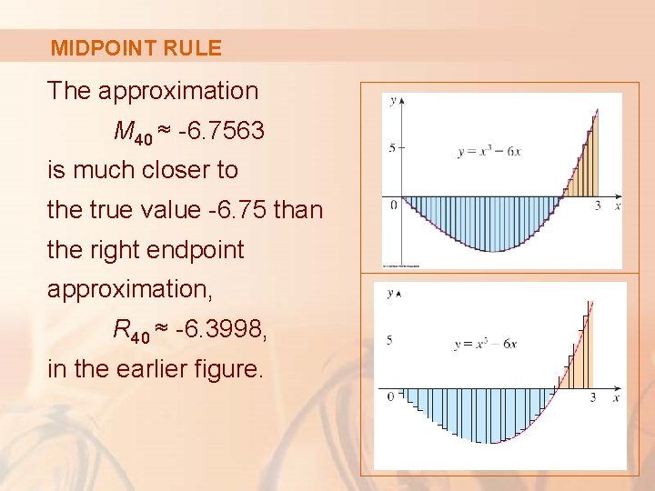 MIDPOINT RULE The approximation M 40 ≈ -6. 7563 is much closer to the