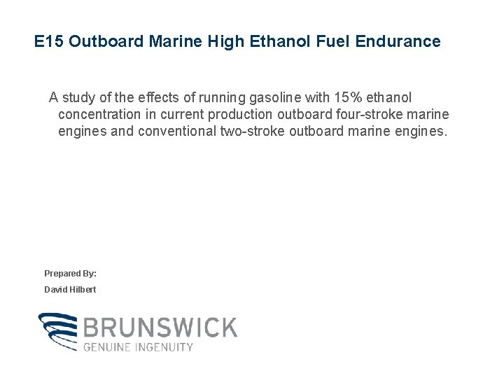 E 15 Outboard Marine High Ethanol Fuel Endurance A study of the effects of