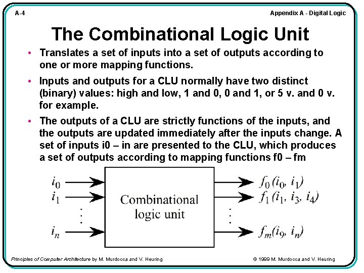 Appendix A - Digital Logic A-4 The Combinational Logic Unit • Translates a set
