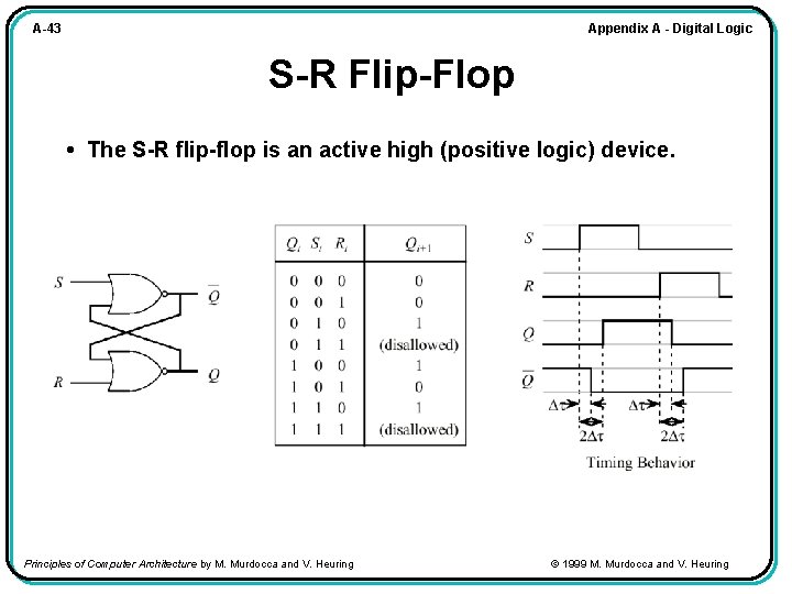 Appendix A - Digital Logic A-43 S-R Flip-Flop • The S-R flip-flop is an