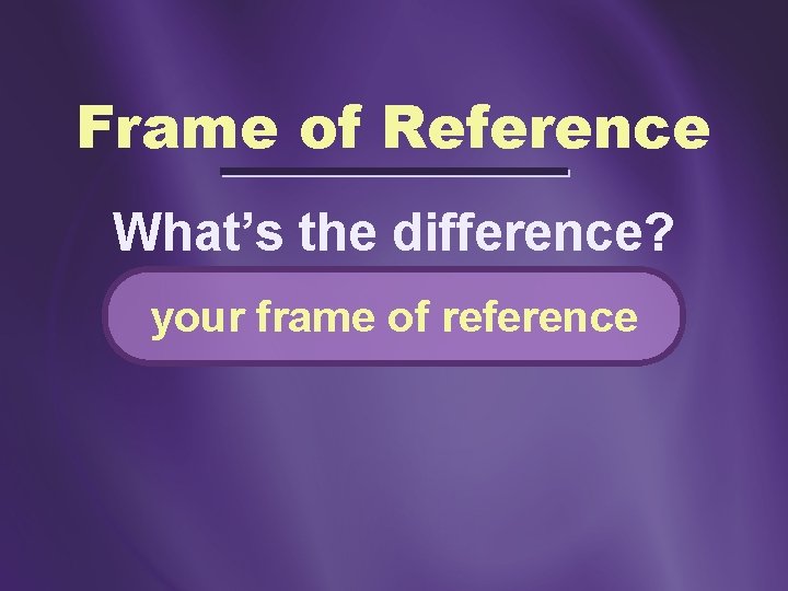 Frame of Reference What’s the difference? your frame of reference 