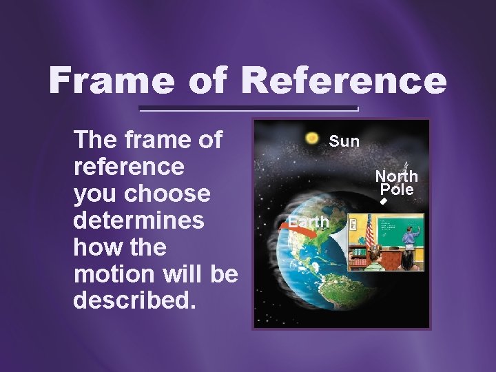 Frame of Reference The frame of reference you choose determines how the motion will