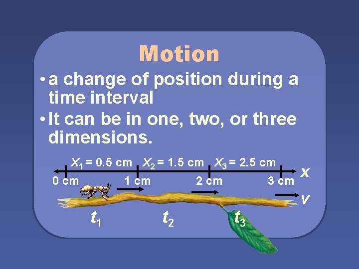 Motion • a change of position during a time interval • It can be