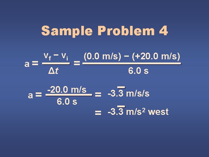 Sample Problem 4 a= a= vf − v i Δt = (0. 0 m/s)