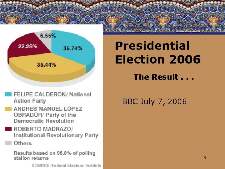 Presidential Election 2006 The Result. . . BBC July 7, 2006 3 