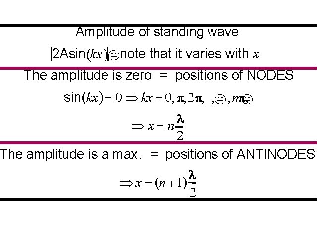 Amplitude of standing wave 2 Asin(kx )K note that it varies with x The