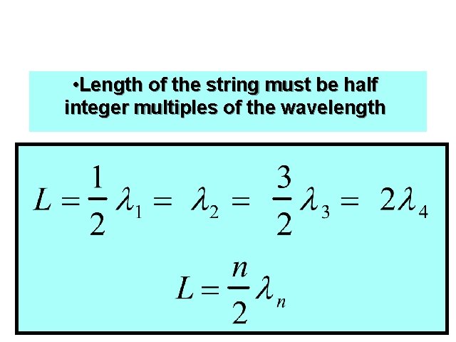  • Length of the string must be half integer multiples of the wavelength