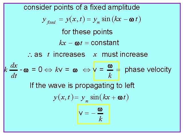 consider points of a fixed amplitude y fixed = y( x , t )