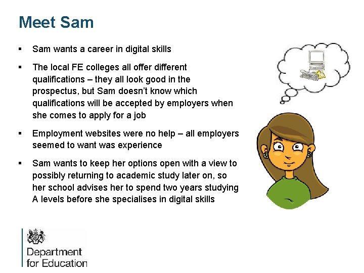 Meet Sam § Sam wants a career in digital skills § The local FE