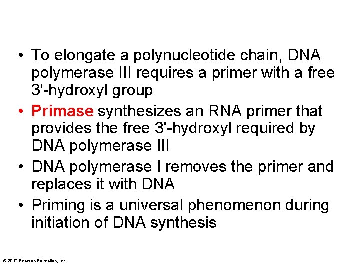  • To elongate a polynucleotide chain, DNA polymerase III requires a primer with