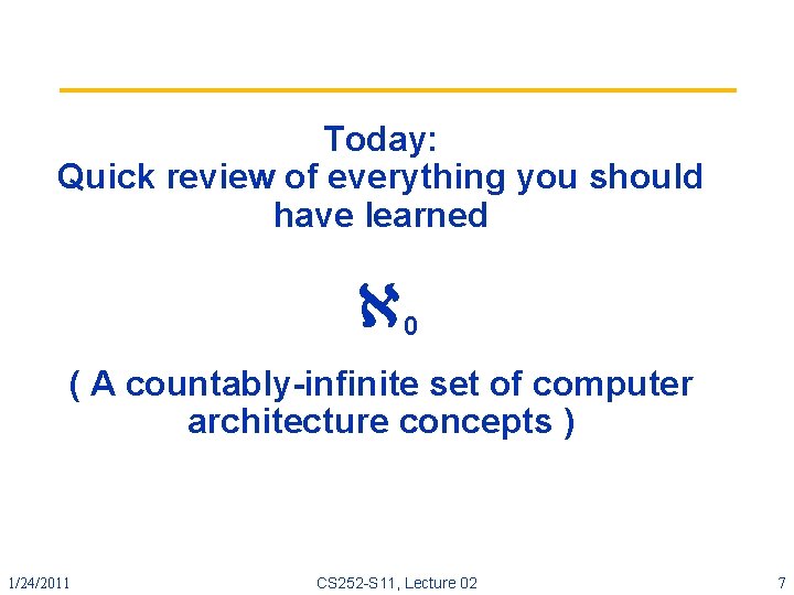 Today: Quick review of everything you should have learned 0 ( A countably infinite