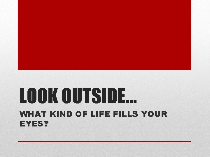 LOOK OUTSIDE… WHAT KIND OF LIFE FILLS YOUR EYES? LOOK OUTSIDE… WHAT KIND OF LIFE FILLS YOUR EYES?