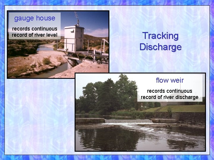 gauge house records continuous record of river level Tracking Discharge flow weir records continuous