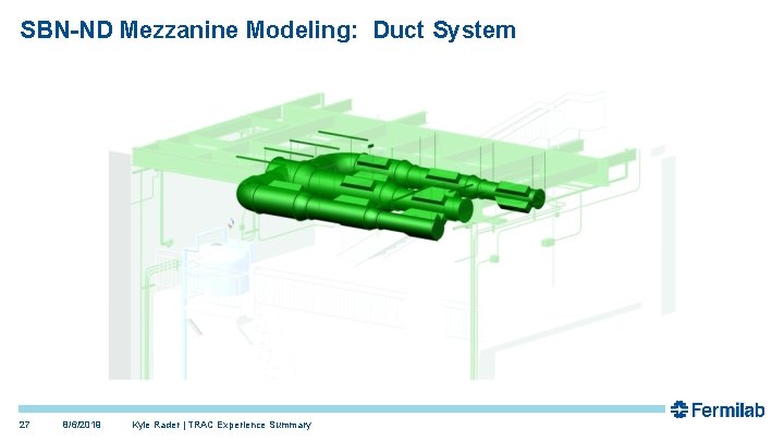 SBN-ND Mezzanine Modeling: Duct System 27 8/6/2019 Kyle Rader | TRAC Experience Summary SBN-ND Mezzanine Modeling: Duct System 27 8/6/2019 Kyle Rader | TRAC Experience Summary