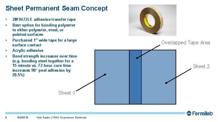 Sheet Permanent Seam Concept • • • 3 M 9472 LE adhesive transfer tape Sheet Permanent Seam Concept • • • 3 M 9472 LE adhesive transfer tape