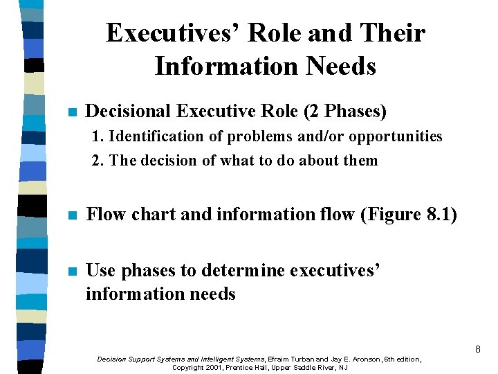 Executives’ Role and Their Information Needs n Decisional Executive Role (2 Phases) 1. Identification