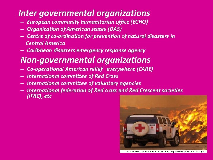  Inter governmental organizations – European community humanitarian office (ECHO) – Organization of American