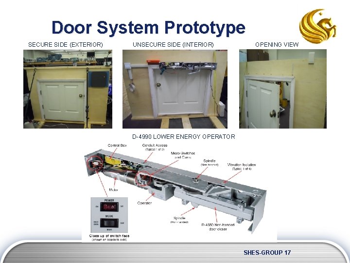 Door System Prototype SECURE SIDE (EXTERIOR) UNSECURE SIDE (INTERIOR) OPENING VIEW D-4990 LOWER ENERGY