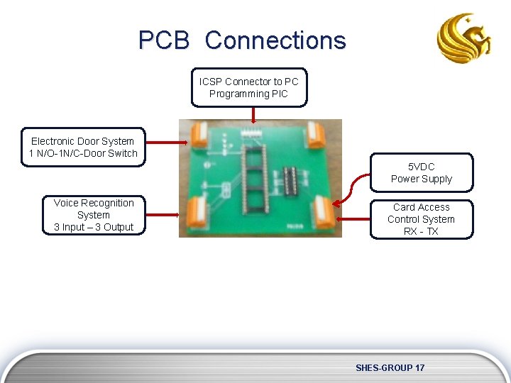PCB Connections ICSP Connector to PC Programming PIC Electronic Door System 1 N/O-1 N/C-Door