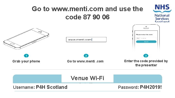 Go to www. menti. com and use the code 87 90 06 Grab your