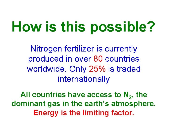 How is this possible? Nitrogen fertilizer is currently produced in over 80 countries worldwide.