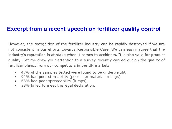 Excerpt from a recent speech on fertilizer quality control 