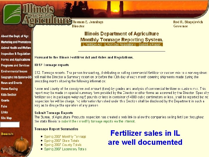 Fertilizer sales in IL are well documented 