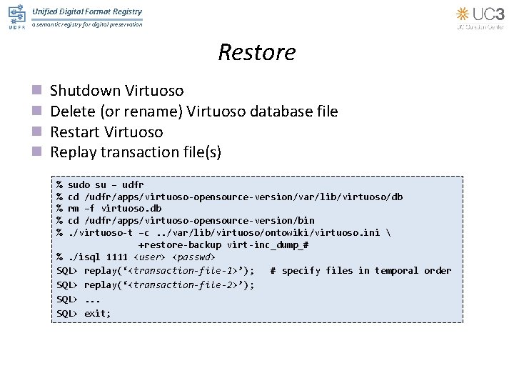 Unified Digital Format Registry a semantic registry for digital preservation Restore n n Shutdown