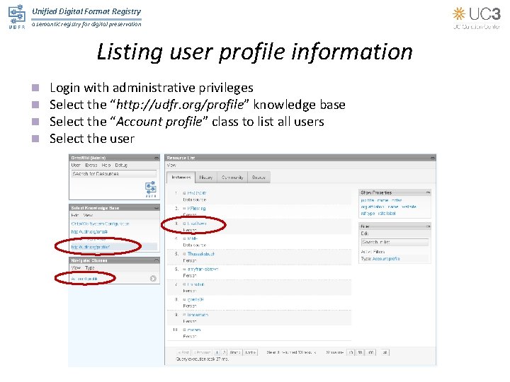 Unified Digital Format Registry a semantic registry for digital preservation Listing user profile information